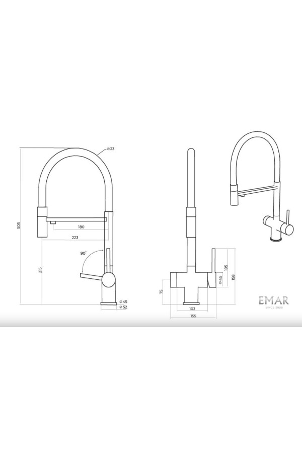 Смеситель EMAR 7024 PVD Golden