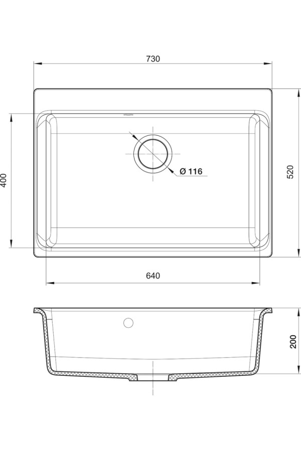 мойка кварцевая Rivelato AXEL 70 серый металлик 730*520*200мм