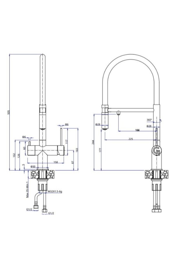 смеситель Rivelato Adria U-образ.серый металлик