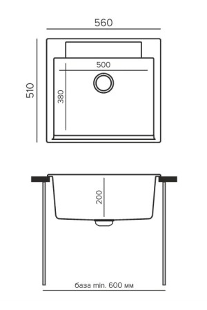 Мойка мраморная Argo 560 №316 космос 560*510*200мм