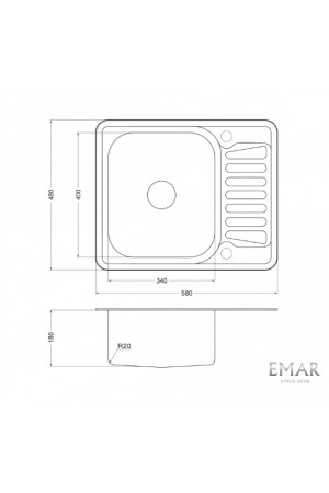 мойка EMAR 5848 нерж.сталь врезная 580*480*180*0,8