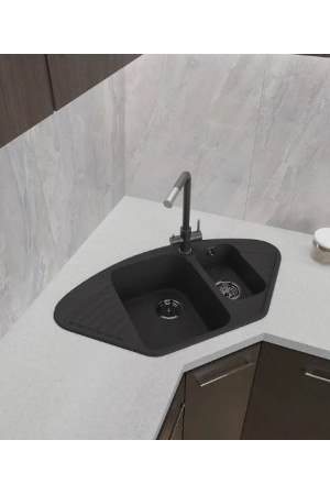 мойка кварцевая угловая GranFest QUARZ 14, черный, 927*497*180 мм(без сифона)