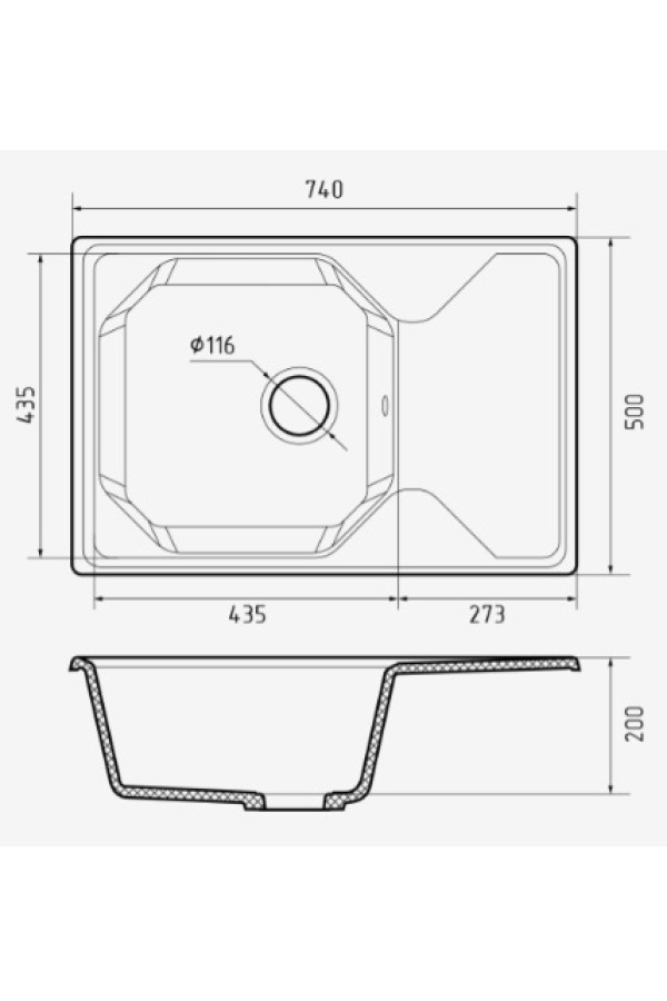 мойка мраморная GranFest UNIQUE 740L песочный 740*500*250 мм