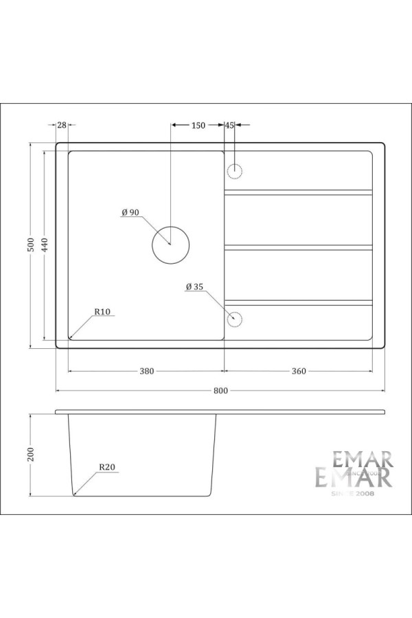 мойка кварцевая EMAR EMQ-1800.Q Берилл