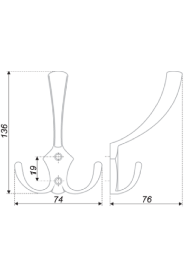Крючок мебельный трехрожковый хром K302CP.6 Boyard