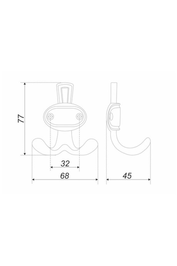 Крючок мебельный двухрожковый старинный черный K211ABL.2 Boyard