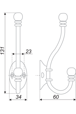 Крючок мебельный двухрожковый черненный старинный цинк K209BAZ/6 Boyard