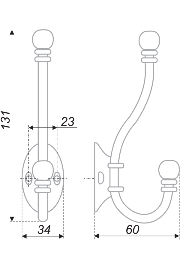 Крючок мебельный двухрожковый черненный старинный цинк K209BAZ/6 Boyard