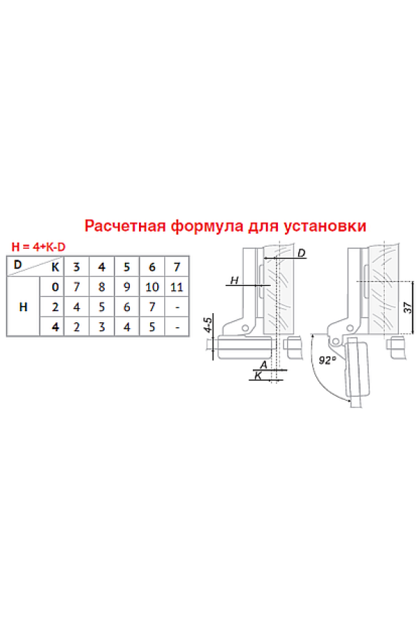 Петля мебельная полунакладная 92 градуса H=0мм для стеклянных дверей H501B/0410 Boyard