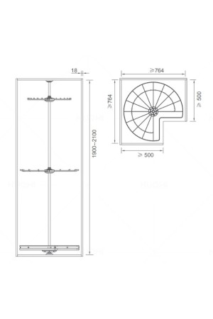 Nuomi/поворотная система хранения на 360 грудусов Ralphie Φ710*H(1910-2110)mm серый /6112100