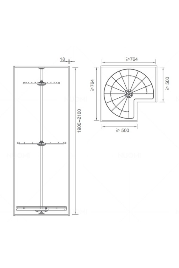 Nuomi/поворотная система хранения на 360 грудусов Ralphie Φ710*H(1910-2110)mm серый /6112100