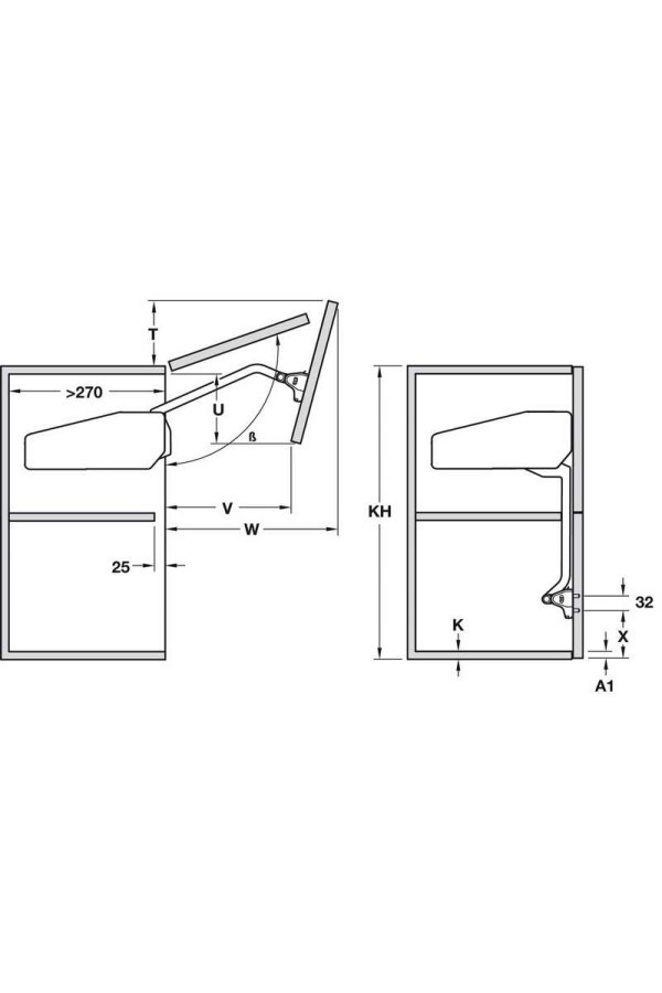 Комплект подъемных механизмов Free fold short 910-970мм на 6,4-11,5кг модель J5fs БЕЗ заглушек 372.38.684 Hafele