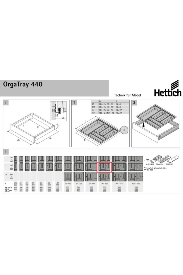 Лоток для столовых приборов OrgaTray 440 для ящиков ArciTech 900*441-520мм антрацит 9195002 Hettich