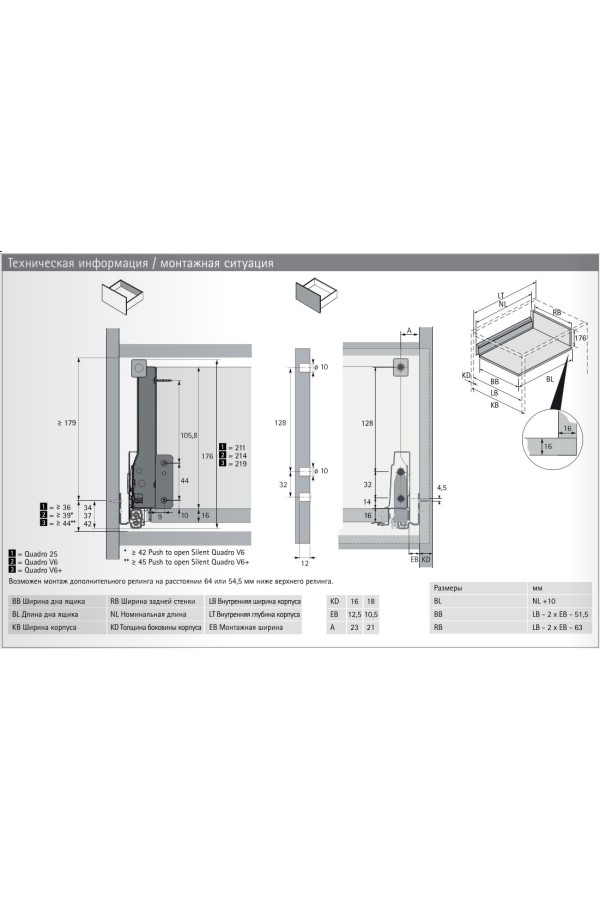 Выдвижной ящик InnoTech Atira с релингом 176*520мм белый 92300061 Hettich