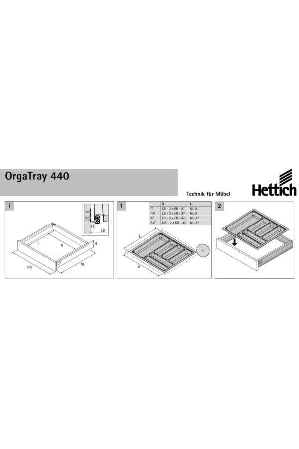 Лоток для столовых приборов OrgaTray 440 для ящиков InnoTech Atira 600*441-520мм антрацит 9194999 Hettich