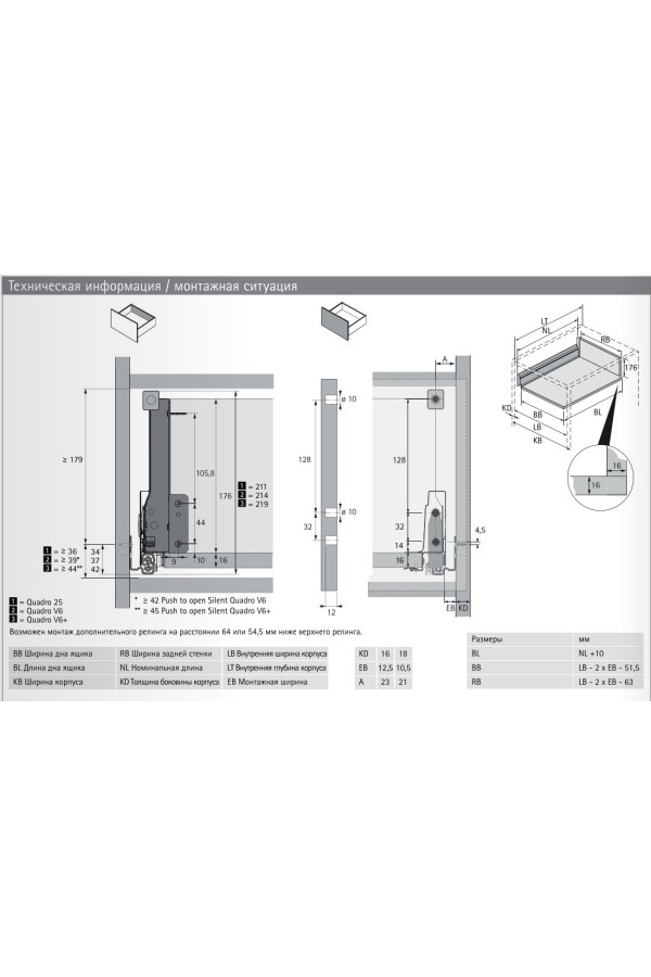 Выдвижной ящик InnoTech Atira с релингом 176*420мм Push-to-Open антрацит 9245443 Hettich