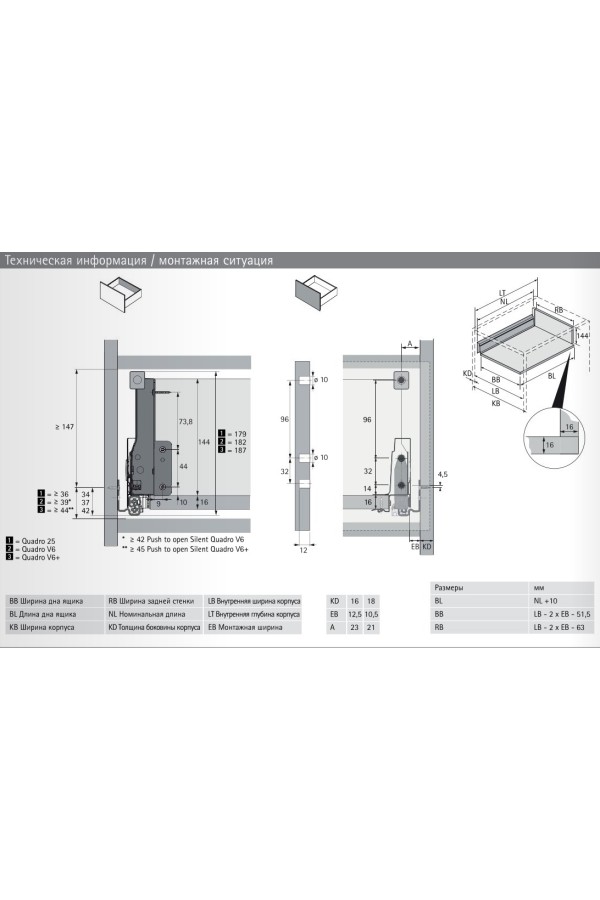 Выдвижной ящик InnoTech Atira с релингом 144*470мм Push-to-Open антрацит 9245442 Hettich