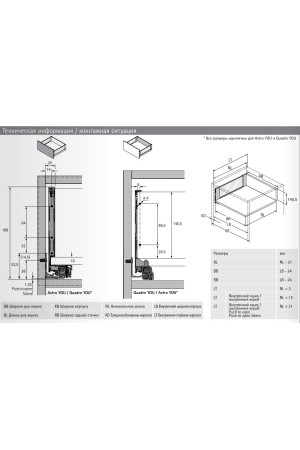Выдвижной ящик AvanTech You Inlay 187*500мм, БЕЗ направляющих антрацит 9257190 Hettich