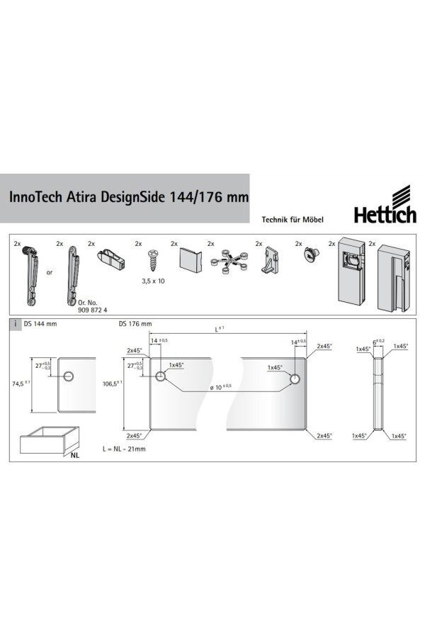 Комплект адаптеров DesignSide 144мм для ящиков InnoTech Atira темно-серый 9196319 Hettich