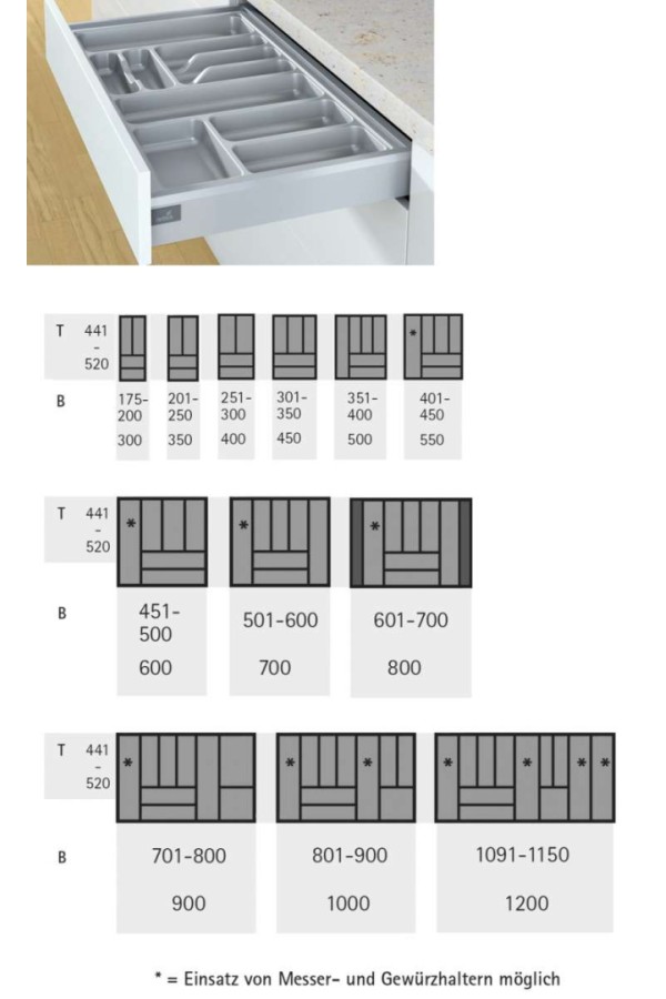 Лоток для столовых приборов OrgaTray 440 для ящиков InnoTech Atira 701-800*441-520мм белый 9194970 Hettich