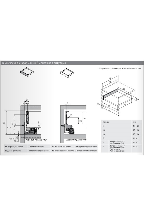Выдвижной ящик AvanTech You 101*500мм, БЕЗ направляющих серебристый 9255249 Hettich