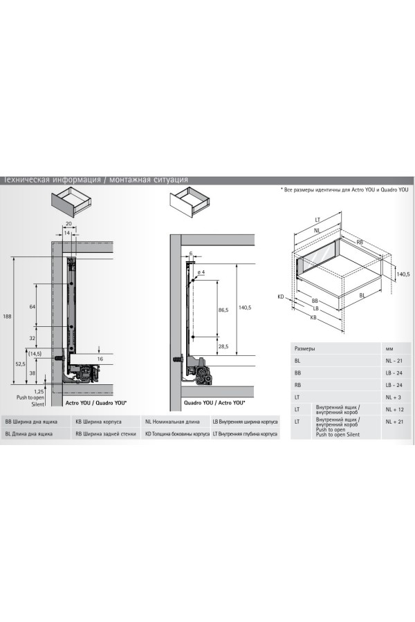 Выдвижной ящик AvanTech You Inlay 187*350мм, БЕЗ направляющих антрацит 9257187 Hettich