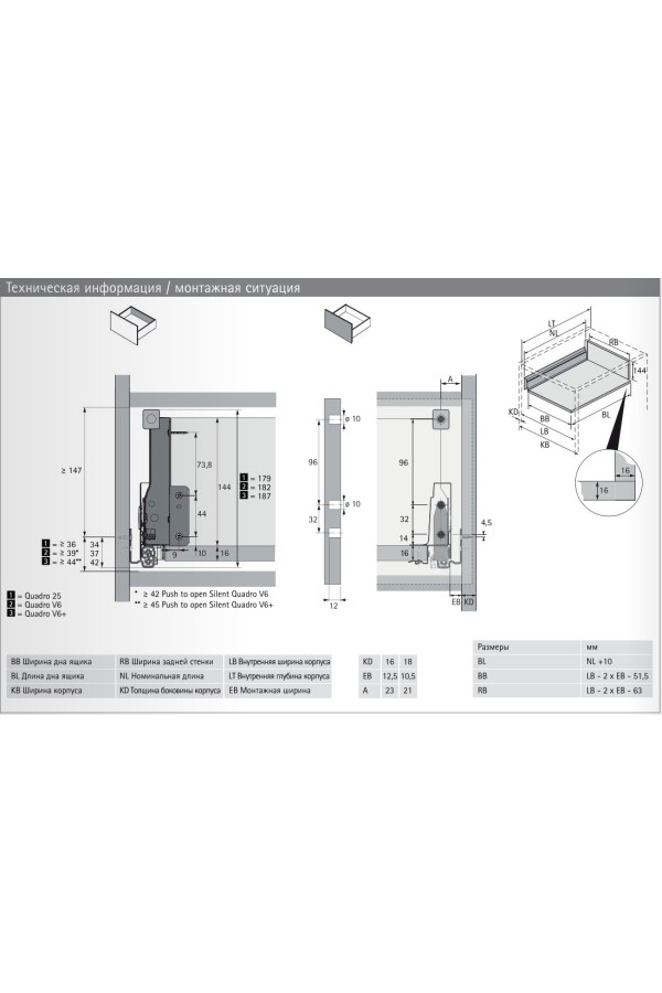 Выдвижной ящик InnoTech Atira с релингом 144*260мм белый 9230050 Hettich