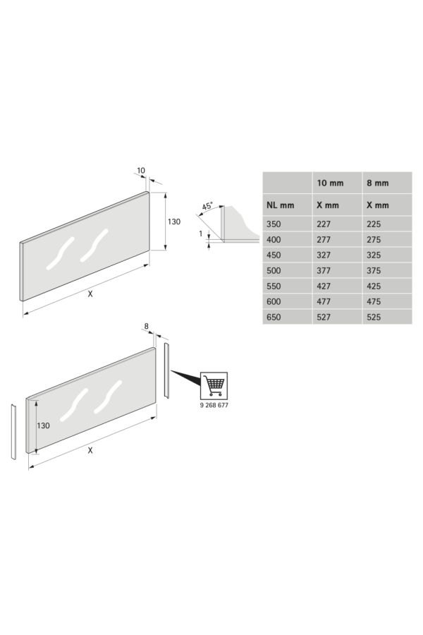 Выдвижной ящик AvanTech You Inlay 187*500мм, БЕЗ направляющих серебристый 9257176 Hettich