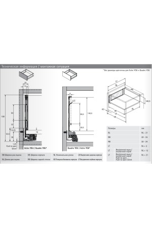Выдвижной ящик AvanTech You Inlay 187*450мм, БЕЗ направляющих антрацит 9257189 Hettich