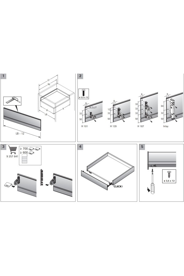 Передняя панель внутреннего ящика AvanTech You 187*2000мм серебристый 9257271 Hettich