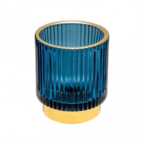 Декоративный подсвечник из цветного рельефного стекла, Д70 Ш70 В80, синий