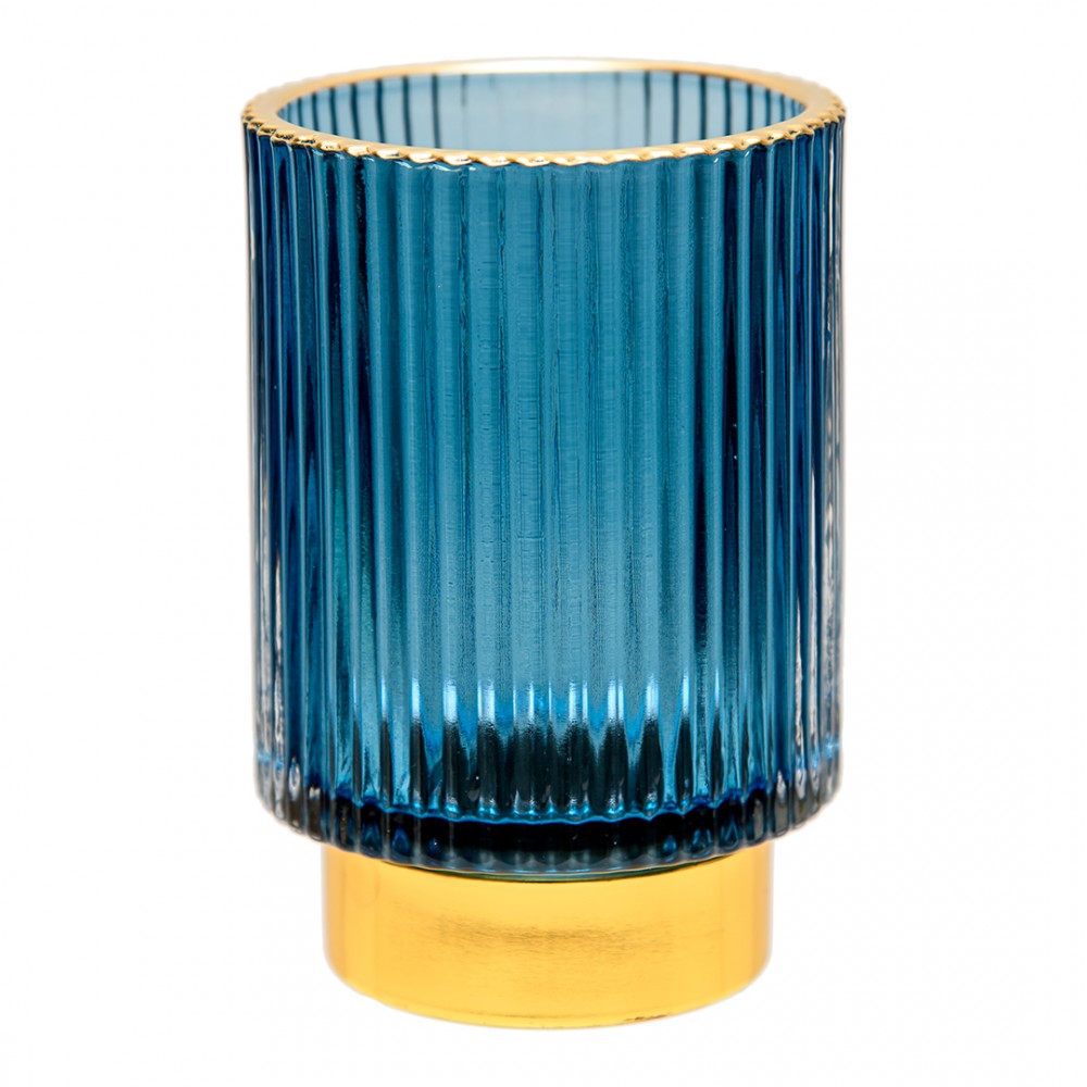 Декоративный подсвечник из цветного рельефного стекла, Д85 Ш85 В130, синий