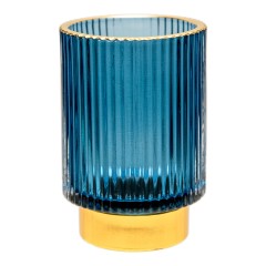 Декоративный подсвечник из цветного рельефного стекла, Д85 Ш85 В130, синий
