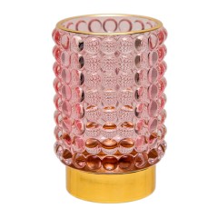 Декоративный подсвечник из цветного стекла, Д85 Ш85 В125, розовый