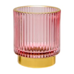 Декоративный подсвечник из цветного рельефного стекла, Д70 Ш70 В80, розовый