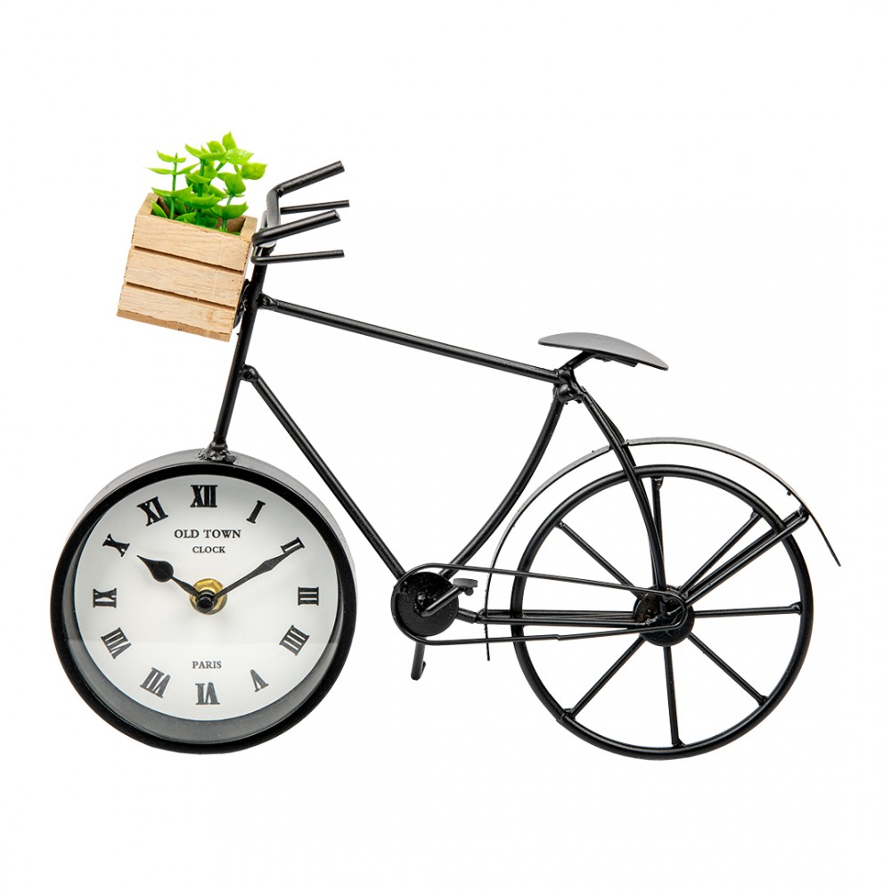 Часы Велосипед с суккулентом, Д280 Ш90 В240, черный