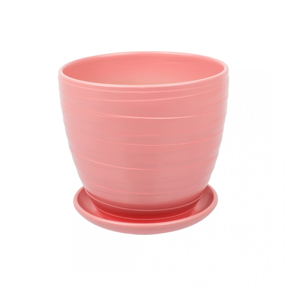 Керамический горшок Рельеф с подставкой, 1,4 л., Д135 Ш135 В130, розовый