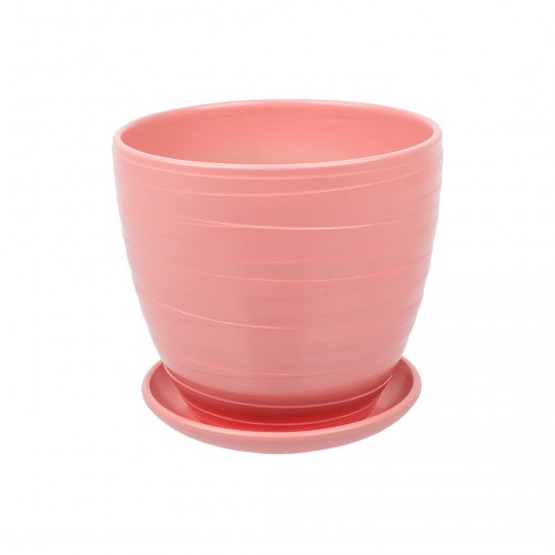 Керамический горшок Рельеф с подставкой, 1, 4 л., Д135 Ш135 В130, розовый
