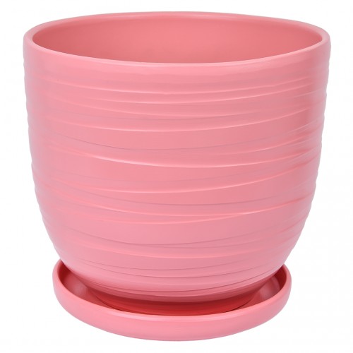 Керамический горшок Рельеф с подставкой, 4, 7 л., Д215 Ш215 В200, розовый