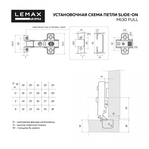 Петля для алюминиевого фасада slide-on накладная, никель