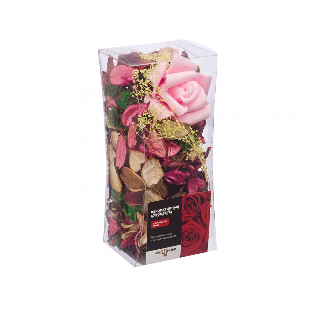 Набор сухоцветов из натуральных материалов, с ароматом розы, Д80 Ш80 В175, короб