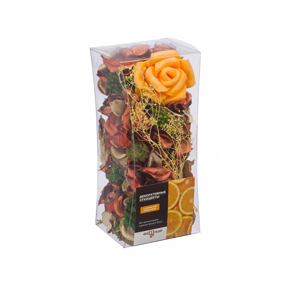 Набор сухоцветов из натуральных материалов, с ароматом апельсина, Д80 Ш80 В175, короб