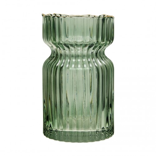 Декоративная ваза из рельефного стекла, Д120 Ш120 В190, зеленый