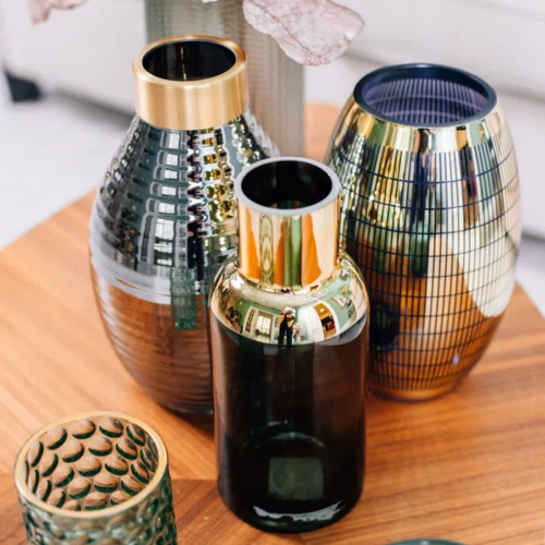 Декоративная ваза из цветного стекла с золотым напылением, Д100 Ш100 В230, серый
