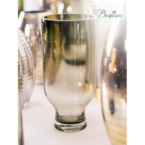 Декоративная ваза из цветного стекла, Д120 Ш120 В250, серый