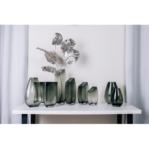 Декоративная ваза из дымчатого стекла, Д207 Ш124 В305, серый