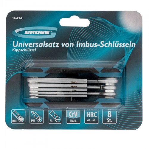 Набор ключей имбусовых универсальный, складные, 8 шт, CrV Gross