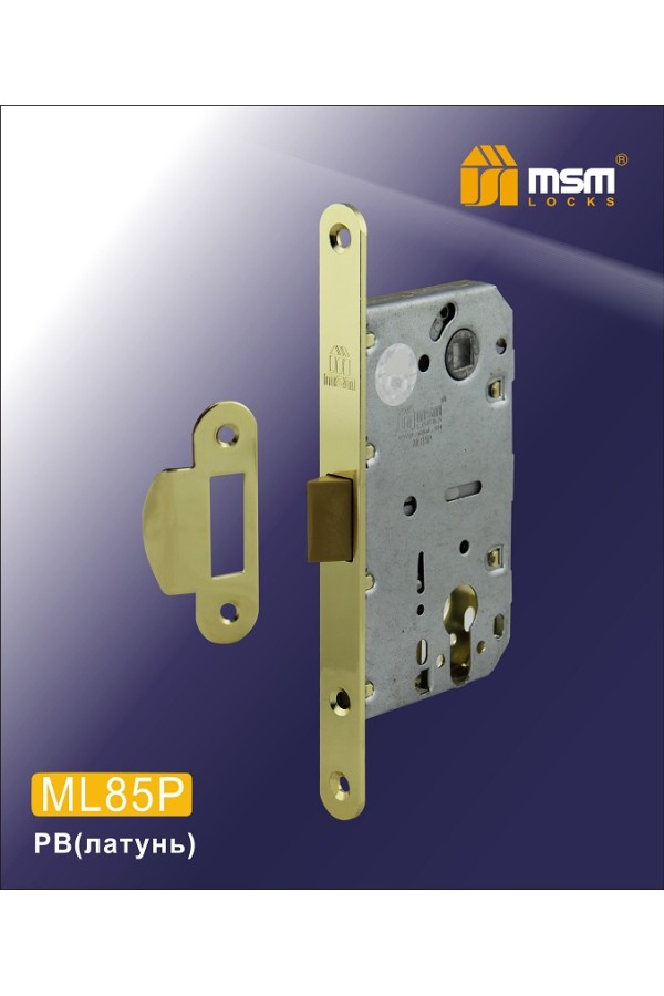 Замок врезной ML85P (защелка из пластика) Полированная латунь (PB)