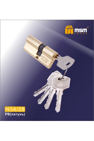 Цилиндровый механизмПростой ключ-ключ N34/28 мм Полированная латунь (PB)