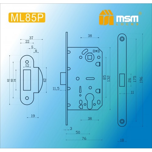 Замок врезной ML85P (защелка из пластика) Бронза (AB)